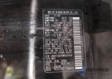 2021 Nissan Rogue Platinum Intelligent Awd z USA, uszkodzony, nr VIN JN8AT3DD7MW303858